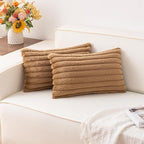 Pack of 2 Faux Fur Christmas Throw Pillow Covers 12x20 Inch, Soft Plush Striped Neutral Couch Pillow Cover, with Velvet Back Modern Home Decor for Sofa Living Room Couch Bed Coffee