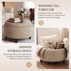 COLAMY Fabric Round Storage Ottoman with Reversible Tray Lid – Multi-Functional Footrest, Hidden Storage, Sturdy & Stylish Small Coffee Table for Living Room, Bedroom, or Entryway(Camel)