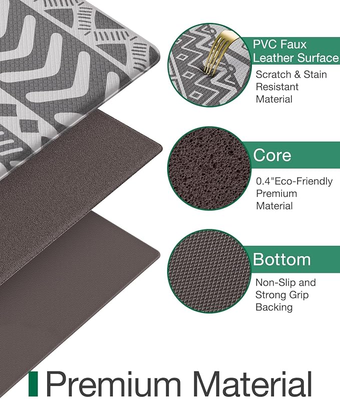 LUMI Anti Fatigue Kitchen Cushioned Mat for Floor, Padded Waterproof Runner for Standing, Stain Resistant Comfort Rugs for Home, Sink, Laundry, 24x87