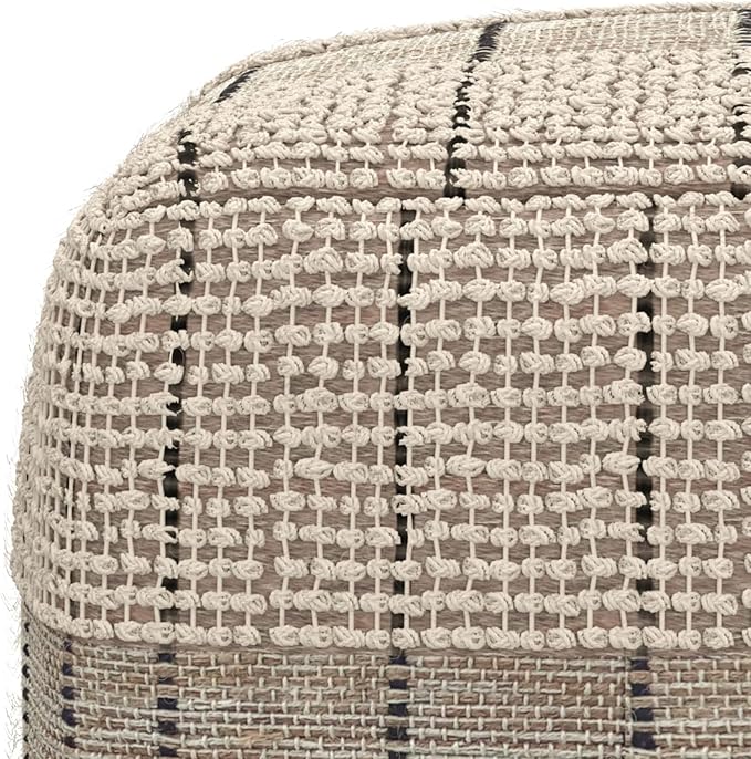 SIMPLIHOME Elmer Square Pouf - 18 inch Wide Handwoven Jute and Cotton Ottoman in Natural and Grey, Contemporary Footstool or Extra Seating for Living Room, Bedroom, or Kids Room, Assembled