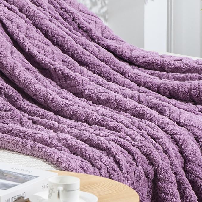 EverGrace Jacquard Boho Sherpa Fleece Throw Blanket for Couch, Super Soft Cozy Fuzzy Plush Blankets for All Seasons, Reversible Thick Warm Blanket for Bed, Sofa, Living Room, Mauve Purple, 60" x 80"