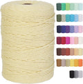 Macrame Cord 3mm x 328yards Natural Macrame Cotton Rope Colored Macrame Rope Soft Cotton Cord Macrame Supplies Craft Rope Macrame Yarn for Plant Hanger Wall Hanger Dreamcatcher (Light Yellow)