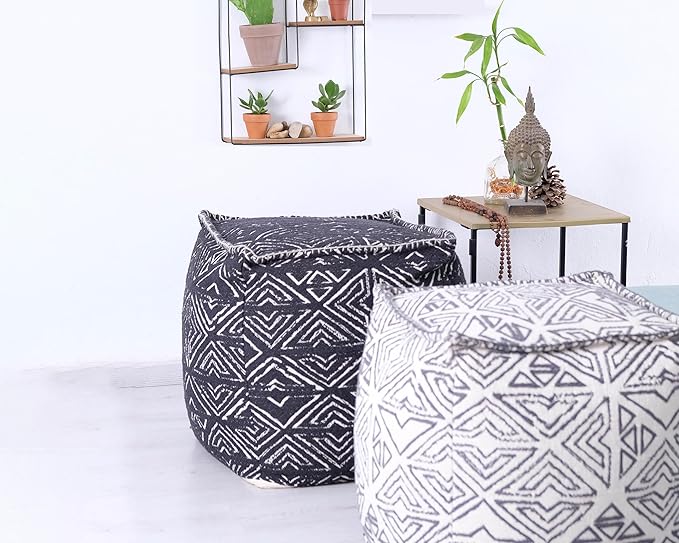 Mandala Life ART Pouf Ottoman - 20x20x20 - Foot Rest Stool White Cube