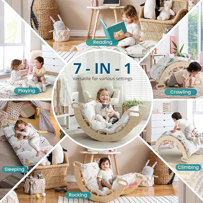 BlueWood Cushion for Climbing Arch, Montessori Philosophy Soft and Non-Slip Pillow for Kids, Pikler Cushion for Reading, Playing, Games, Parties (Dinosaur)