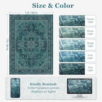 Teal 5x7 Area Rugs for Living Room, Vintage Medallion Classic Bedroom Rug Washable Non Slip, Boho Low Pile Thin Carpet Rugs for Dining Room/Kitchen/Home Office/Foyer