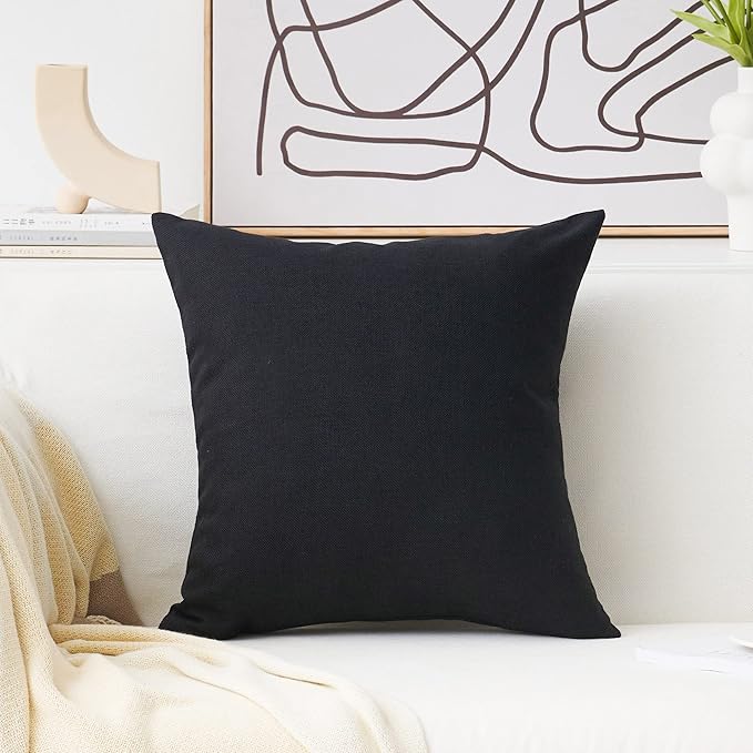 Home Brilliant Black Throw Pillow Cover Textured Linen European Throw Pillows Cushion Cover for Sofa Fall Decoration, 20x20(50cm)