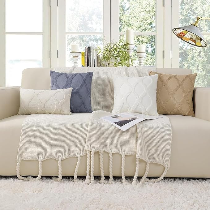 decorUhome Spring Euro Sham Throw Pillow Covers 24x24 Inch Set of 2, Soft Plush Faux Fur Wool Beige Accent Couch Pillow Covers for Modern Farmhouse Bed Sofa Living Room