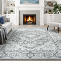 Lessymo 5x8 Area Rug for Living Room - Machine Washable Area Rugs, Super Soft Faux-Wool Area Rugs for Bedroom Kitchen, Boho Rug Vintage Floral Non-Slip Low Pile, Grey White
