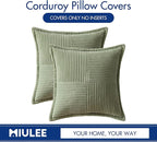 MIULEE Spring Decorative Throw Pillow Covers for Couch Bed Livingroom 18x18 Inch Set of 2 Sage Green Boho Accent Throw Pllows Broadside Striped Patchwork Soft Corduroy Pillowcases