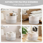 CLHMILY&Z Large Storage Basket - 20x13 Inches - Blanket Basket for Living Room, Woven Storage Basket, Large Laundry Basket for Clothes, for Tree Plant, Mix White