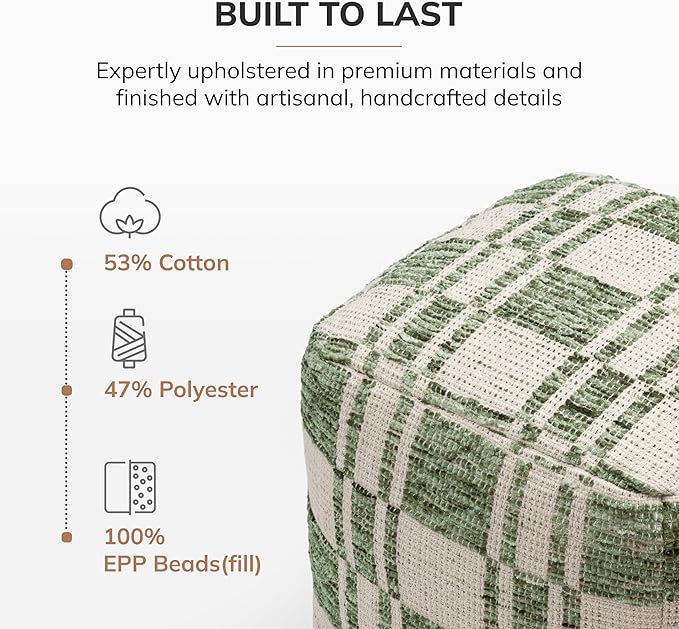 Anji Mountain Pouf Ottoman Foot Rest, Handmade Ottoman Pouf, Comfortable Foot Stool, Decorative Floor Seating for Living Room Decor, Bedroom & Home Décor Accent - Green
