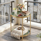 TeoKJ 2 Tier Gold Side Table, Folding Round Metal End Table Small Nightstand with Two Removable Tray for Bedroom Living Room Bedside Small Spaces Gold + Dark Green