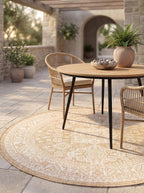 Rugs.com Outdoor Aztec Collection Rug – 5 Ft Round Natural Flatweave Rug Perfect for Kitchens, Dining Rooms