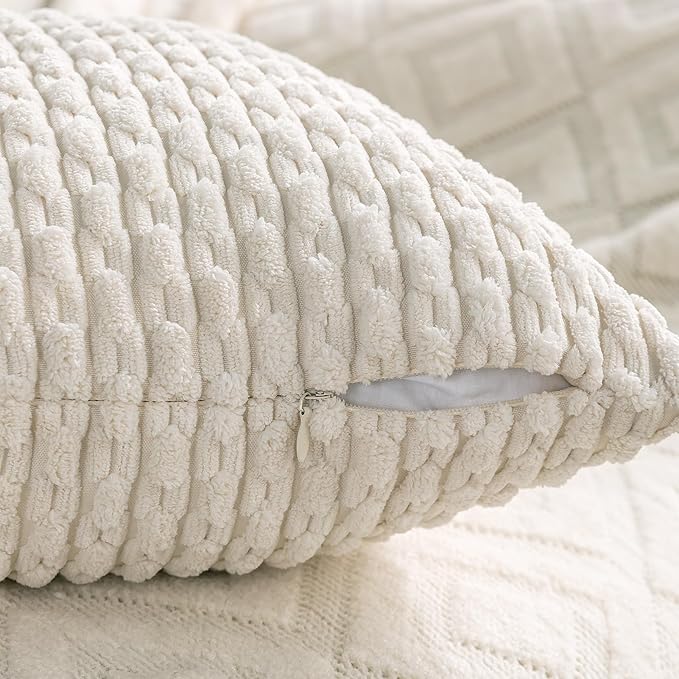 Set of 4 Cream White Decorative Throw Pillow Covers 16x16 Inch Corduroy Pillow Covers for Bed Couch Sofa Living Room Soft Square Cushion Cases
