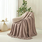 Throw Blanket for Couch, Taupe Tan Luxury Knitted Throws 60"x80", Textured Blankets with Handmade Fringe Tassels for Bed Sofa Decorative, Chunky Soft Farmhouse Boho Home Decor