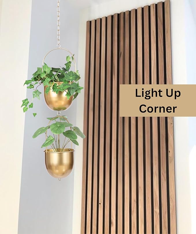 Shineloha 2 Pack Metal Hanging Planters for Indoor Outdoor, with 5.5 Pot, Gold Hanging Planters | Gold Plant Hanger, Brass Plant Hangers. NO Plant incld.