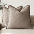 Foindtower Set of 2 Decorative Linen Fringe Throw Pillow Covers Boho Farmhouse Cushion Cover with Tassels Accent Pillowcase for Couch Chair Sofa Bed Living Room Home Decor,16×16 Inch,Dune