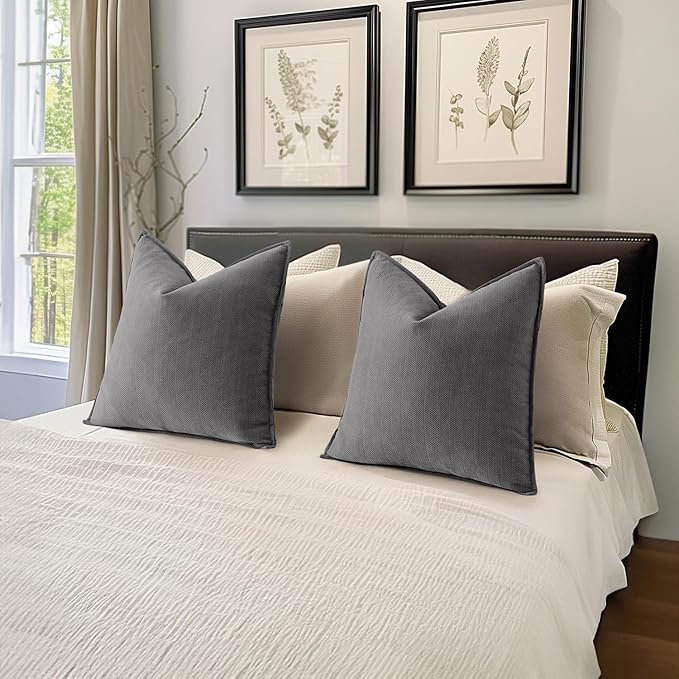 MIULEE Pack of 2 Grey Decorative Pillow Covers 22x22 Inch Soft Chenille Luxurious Couch Throw Pillows Farmhouse Cushion Covers Euro Shams with Elegant Design for Sofa Bedroom Living Room Home Decor