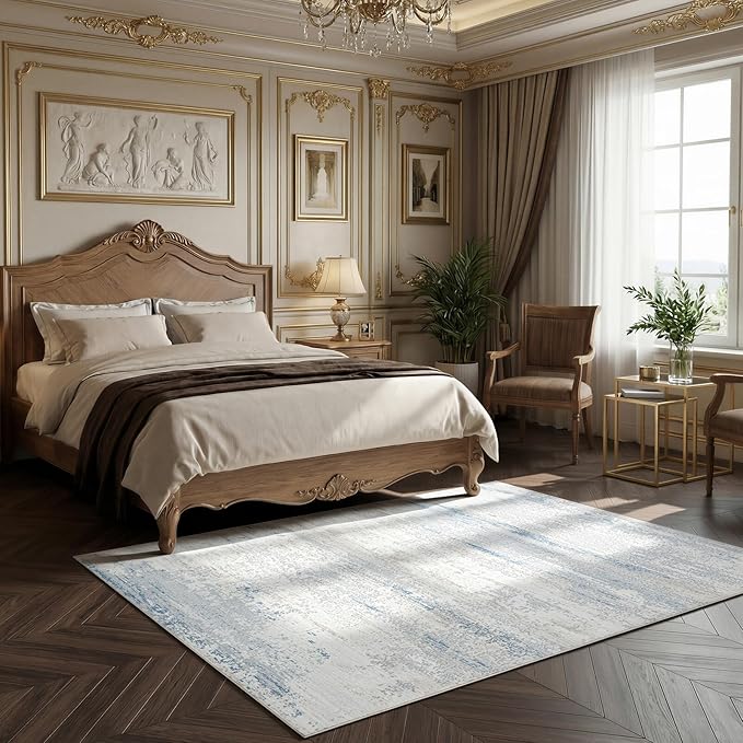 Washable Rugs 4x6 Area Rugs for Living Room- Modern Abstract Rugs for Bedroom,Dining Room,Kids Room,Ultra Soft Low Pile Small Carpet with Non Slip Rubber Backing,Neutral Accent Nursery Rug