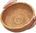 9.2" Medium Round Rattan Wicker Bread Basket, Natural Fruit Basket for Kitchen Counter, Hand Woven Food Baskets, Artisanal Bread Baskets for Serving, Fruit, Vegetable, Snack, key, Etc.
