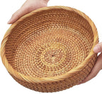 9.2" Medium Round Rattan Wicker Bread Basket, Natural Fruit Basket for Kitchen Counter, Hand Woven Food Baskets, Artisanal Bread Baskets for Serving, Fruit, Vegetable, Snack, key, Etc.