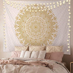 Edeesky White Golden Mandala Tapestry Wall Hanging Psychedelic Medallion Wall Tapestry Aesthetic Indian Hippie Decor Bohemian Art Boho Home Decoration for Bedroom,Living Room,Dorm