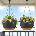 2 Pack 12 Inch Self Watering Hanging Planters for Indoor Plants, Large Black Brown Plastic Hanging Pots with Chains for Outdoor Patio Garden Home Decor Black Brown