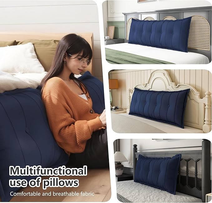 Johnear Headboard Pillow Large Reading Pillows for Sitting in Bed Adult Daybed Cushion Backrest Bolster Pillow Support Positioning Sofa Rest （Blue, 54 x 3 x 20 inches）