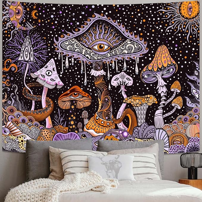 Yeoiat Purple Mushroom Tapestry Hippie Tapestry for Bedroom Cute Tapestries Aesthetic Wall Tapestries Hanging for Bedroom Dorm Living Room 70×90 Inches