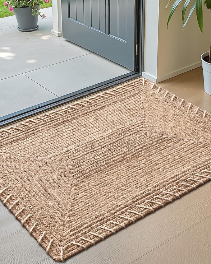 Color&Geometry Handwoven Jute Entry Rug - Natural Textured Front Door Mat 24"x36", Non-Slip Durable & Eco-Friendly Doormat for High-Traffic Entrance, Rustic Farmhouse Welcome Mat, Jute Sand