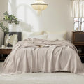 FOSSA Muslin Blanket with Fringe - 4-Layer 100% Cotton Gauze Super Soft & Breathable Throw -Lightweight Decorative Cooling Blanket for Bed, Sofa, Office - Super King Size 108" × 98" (Beige Gray)