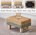 Wimarsbon Natural Seagrass Footstool Ottoman Rectangular Footrest Pouf Ottomans with Wooden Legs Hand Weave Step Stool for Living Room Bedroom Entryway Green