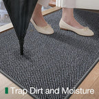 LUMI Ultra Thin Indoor Door Mat for Entrance 17"x30", Non Slip Entryway Mat, Low Profile Doormat, Unique Herringbone Design Carpet for Inside, Patio, Porch, Medium Gray