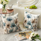 AVOIN colorlife Poppy Flowers Chinoiserie Throw Pillow Covers, 18 x 18 Inch Blue Brown Seasonal Leaves Cushion Case Decoration for Sofa Couch Set of 2