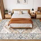 Lessymo Area Rugs 10 x 14 for Living Room, Machine Washable Area Rugs Boho Faux Wool Low Pile Area Rug for Bedroom, Floral Medallion Vintage Rugs with Non-Slip Rubber, Kid & Pet Friendly,Brown Beige