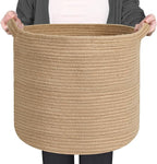 Large Wicker Storage Basket, 16" x 14" Jute Woven Basket with Handle, Living Room Blanket Storage, Big Wicker Laundry Basket, Kids Toy Bin Box Organizer, Decorative Round Baskets for Decor
