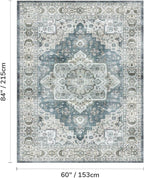 Lessymo Vintage Medallion Rug for Living Room 5x7, Machine Washable Area Rugs for Bedroom Dining Room Under Table, Soft Low Pile Carpet with Non Slip Backing, Blue Grey/Beige