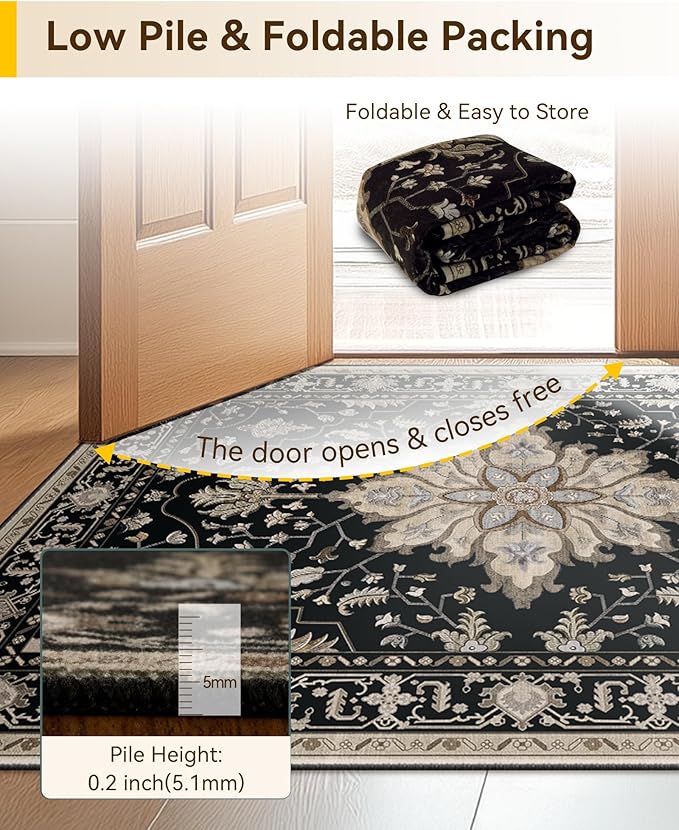 Area Rugs 3'x8' Runner Rug Non Slip Washable for Kitchen Hallway Bedroom Beside Laundry Room Bathroom Rug, Floor Carpet, Black Brown Neutral Dark Tan