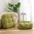HIGOGOGO 8" Extra Thick Floor Pillow Cushion for Adults, Meditation Cushion Pillow, Large Square Floor Sitting, Tufted Corduroy Cover, for Tatami Living Room or Yoga, 22x22 Inch, 2Pack, Green