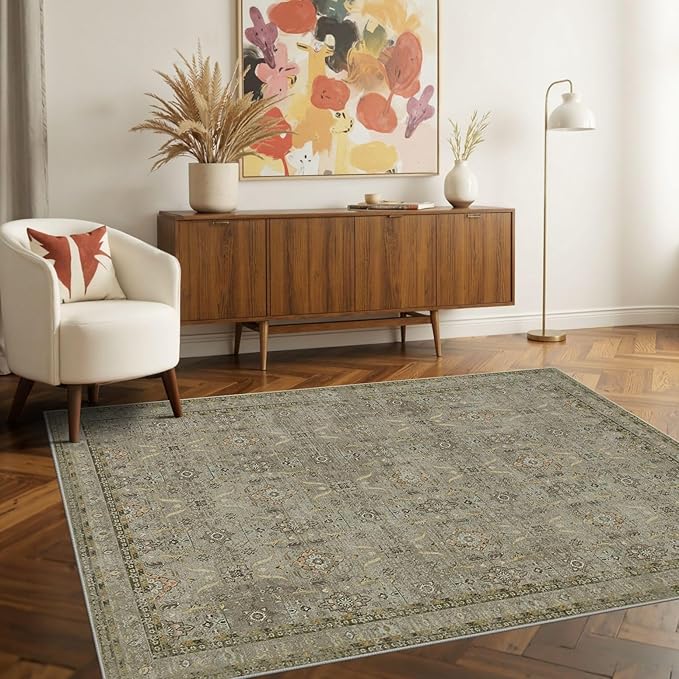 3x5 Rug for Entryway Bedroom, 3x5 Washable Area Rug, Vintage Retro Boho Throw Rug, Non Slip & Low Pile Small Carpet for Indoor Kitchen, Bedside, Living Room, Bathroom and Dining
