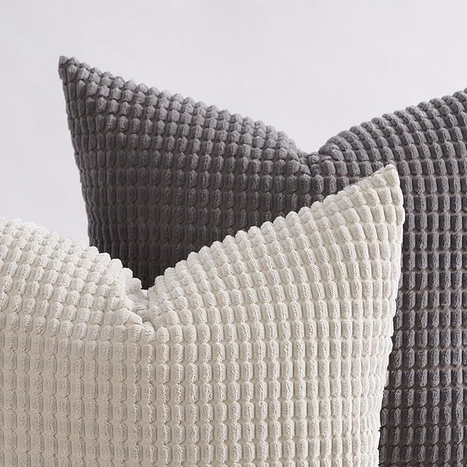 Topfinel 4 Packs Grey Decorative Throw Pillow Covers 16x16 Inch for Living Room Couch Bed Sofa, Boho Western Farmhouse Home Decor, Square Soft Moss Corduroy Fall Cushion Case 40x40 cm