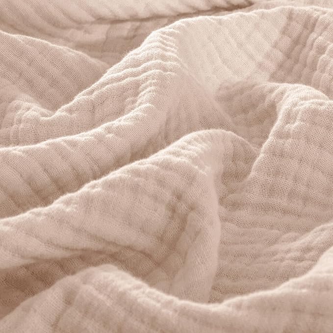 PHF 100% Cotton Muslin Throw XL Blanket Large 50" x 70", 4-Layer Lightweight Gauze Throw, Breathable Cloud-Soft Minimalist Blanket for Bed, Couch, Camping & Baby, Dusty Pink, Ideal Gift