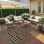 Beevia Striped 8x10 Neutral Jute Rug, Washable Modern Outdoor Rugs for Patio, Farmhouse Decor Non-Slip Large Carpet for Living Room Deck Backyard (Nature, 8x10ft)