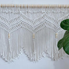 Macrame Doorway Curtains Wall Hanging Window Curtain Panels Closet Room Divider Boho Wedding Decor Backdrop Macrame Valance Boho Kitchen Valance (Ivory White, 52''W x 21.6''H)