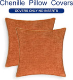 CaliTime Fall Throw Pillow Covers Decorative 22 X 22 Inches Pack of 2 Cotton Thread Stitching Edges Solid Dyed Soft Chenille Cushion Cases for Couch Sofa Bed Living Room Farmhouse Burnt Orange