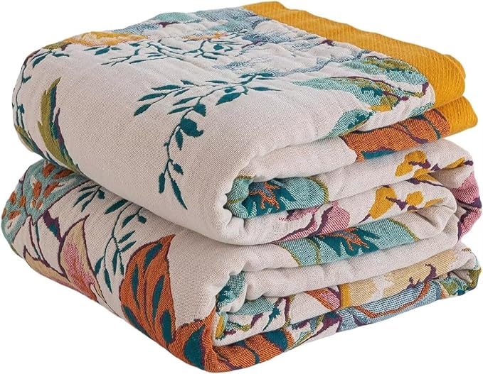 Boho Blanket for Bed 100% Cotton Bohemian Throw Blankets Ultra Soft Woven Muslin Decorative Blankets All Seasons Vintage Quilt Knitted Blanket for Sofa Chair(Beige, 90"x98")