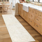 2x8 Hallway Runner Rug: Washable Vintage Floral Entryway Rugs Low Pile Non-Slip Boho Carpet for Kitchen, Bedroom, Bathroom, Dining Room (Beige, 2'x8')