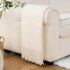 BATTILO HOME Ivory White Throw Blankets for Couch, Off White Lightweight Decorative Blankets and Throws, Boho Warm Knit Blanket for Men and Women, 50"x60"