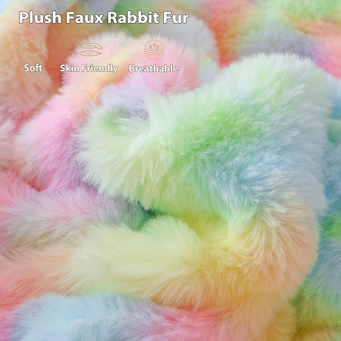 LIFEREVO Fluffy Faux Rabbit Fur Bubble Blanket, Tie Dye Plush Shaggy Throw Couch Sofa, Cozy Comfy Furry Big Bed Blanket Adults Kids Girls, Aesthetic Fuzzy Throw for Bedroom Living Room, 60x90, Rainbow