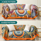Queen Boho Throw Blanket for Bed 100% Cotton Ultra Soft Rustic Cozy Muslin Quilt Farmhouse Decor Bed Blanket,80"×90" All Season Rustic Throw for Sofa Couch,Colourful Sun